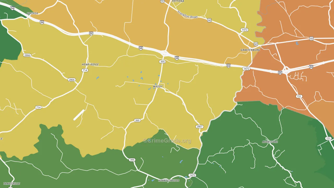 Waddy, KY Map of Vehicle Theft Rates