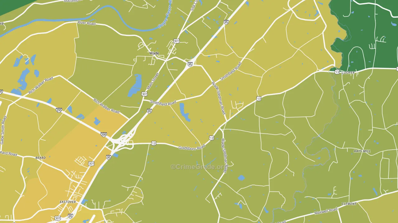 Wade, NC Map of Vehicle Theft Rates