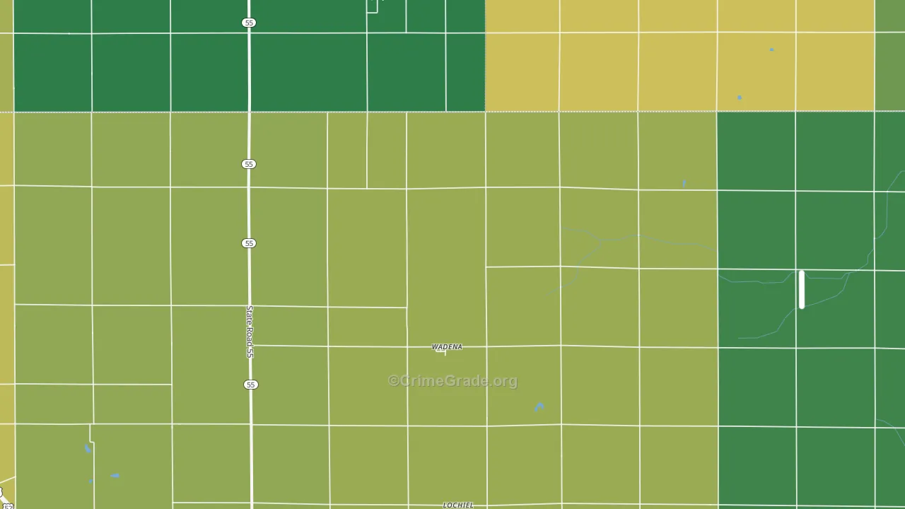 Wadena, IN Map of Vehicle Theft Rates