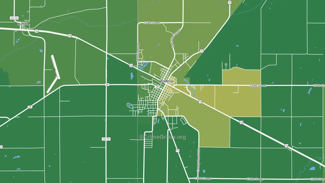 Wadena, MN Map of Vehicle Theft Rates