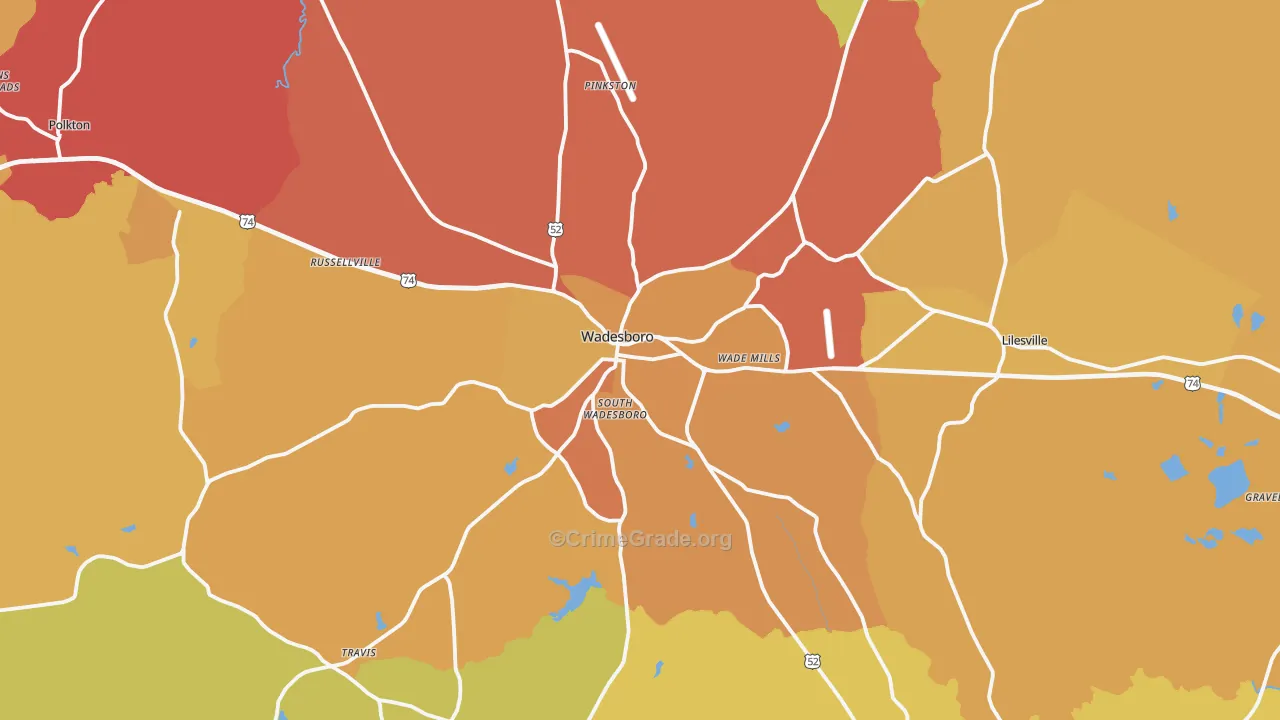 Wadesboro, NC Map of Vehicle Theft Rates
