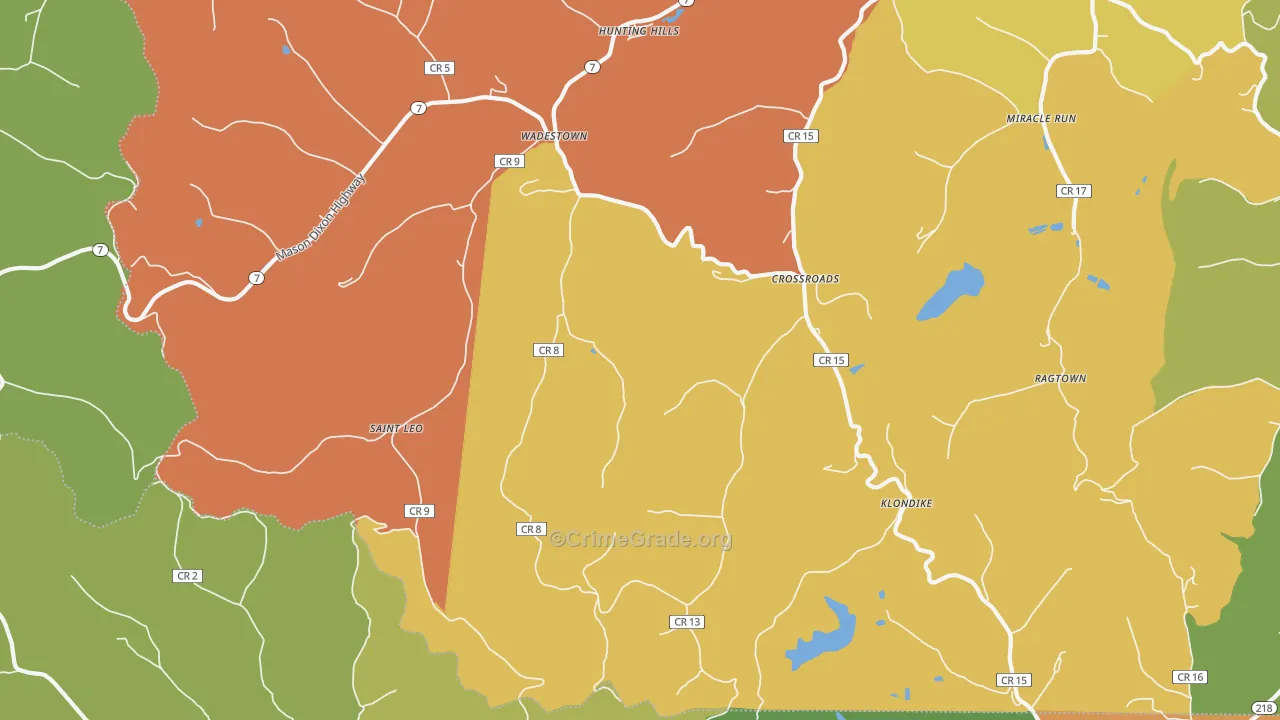 Wadestown, WV Map of Vehicle Theft Rates