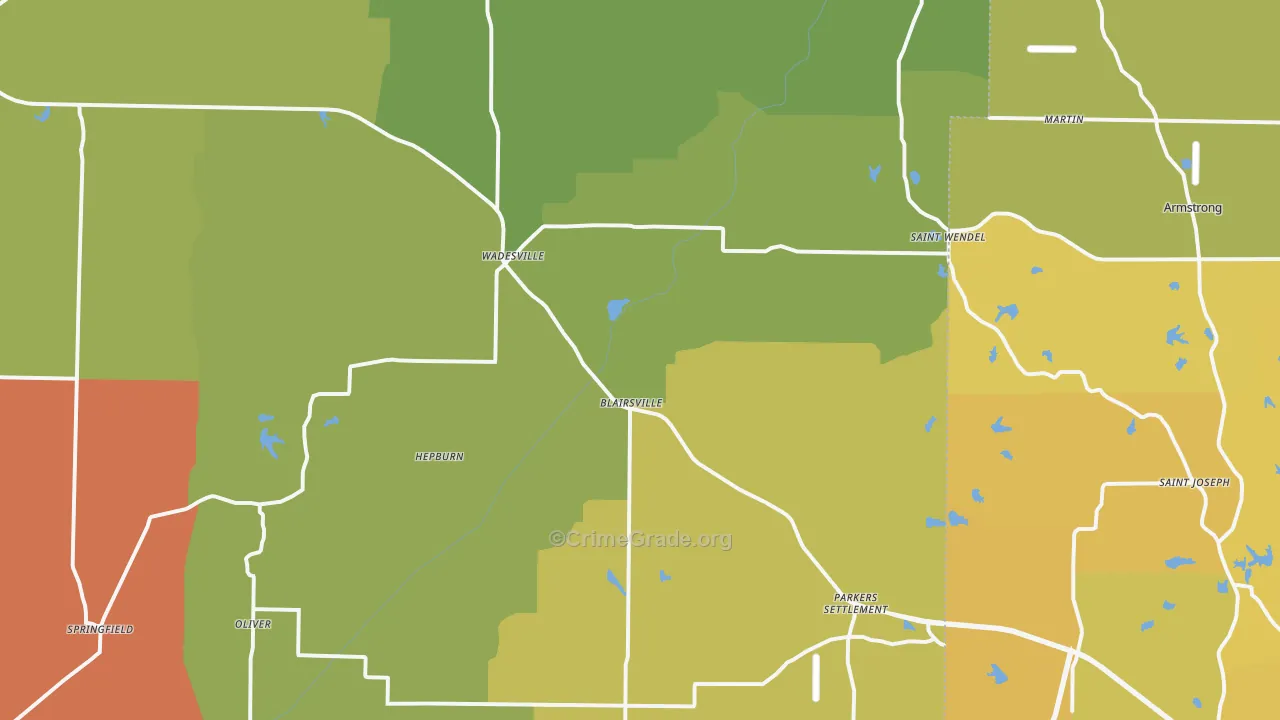 Wadesville, IN Map of Vehicle Theft Rates