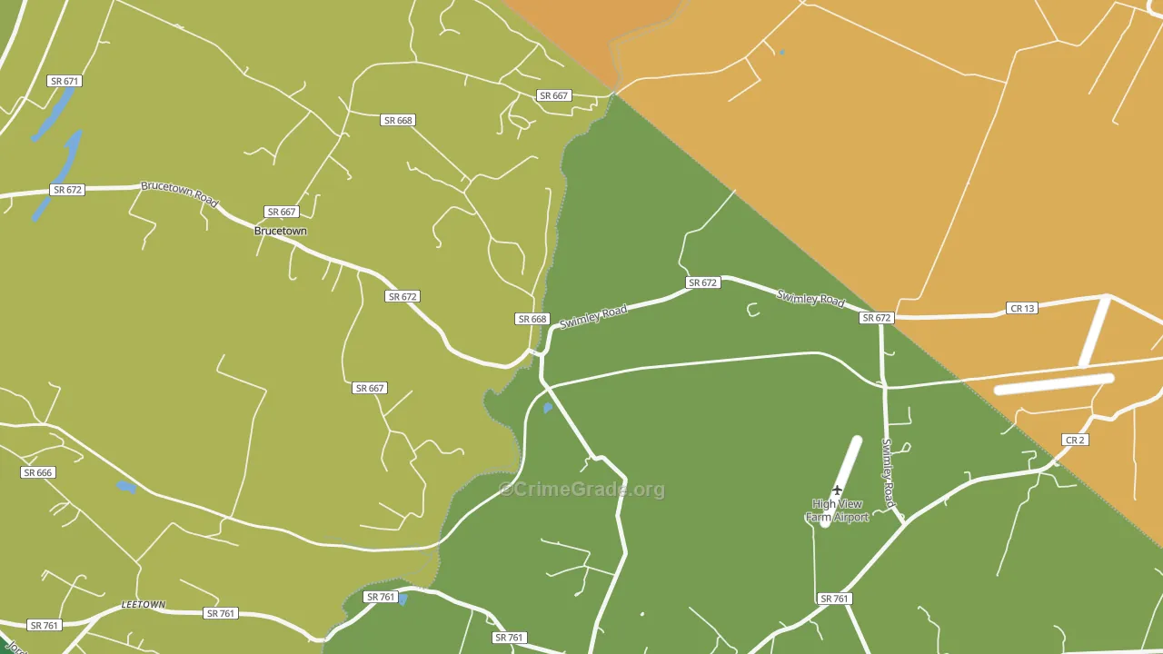 Wadesville, VA Map of Vehicle Theft Rates