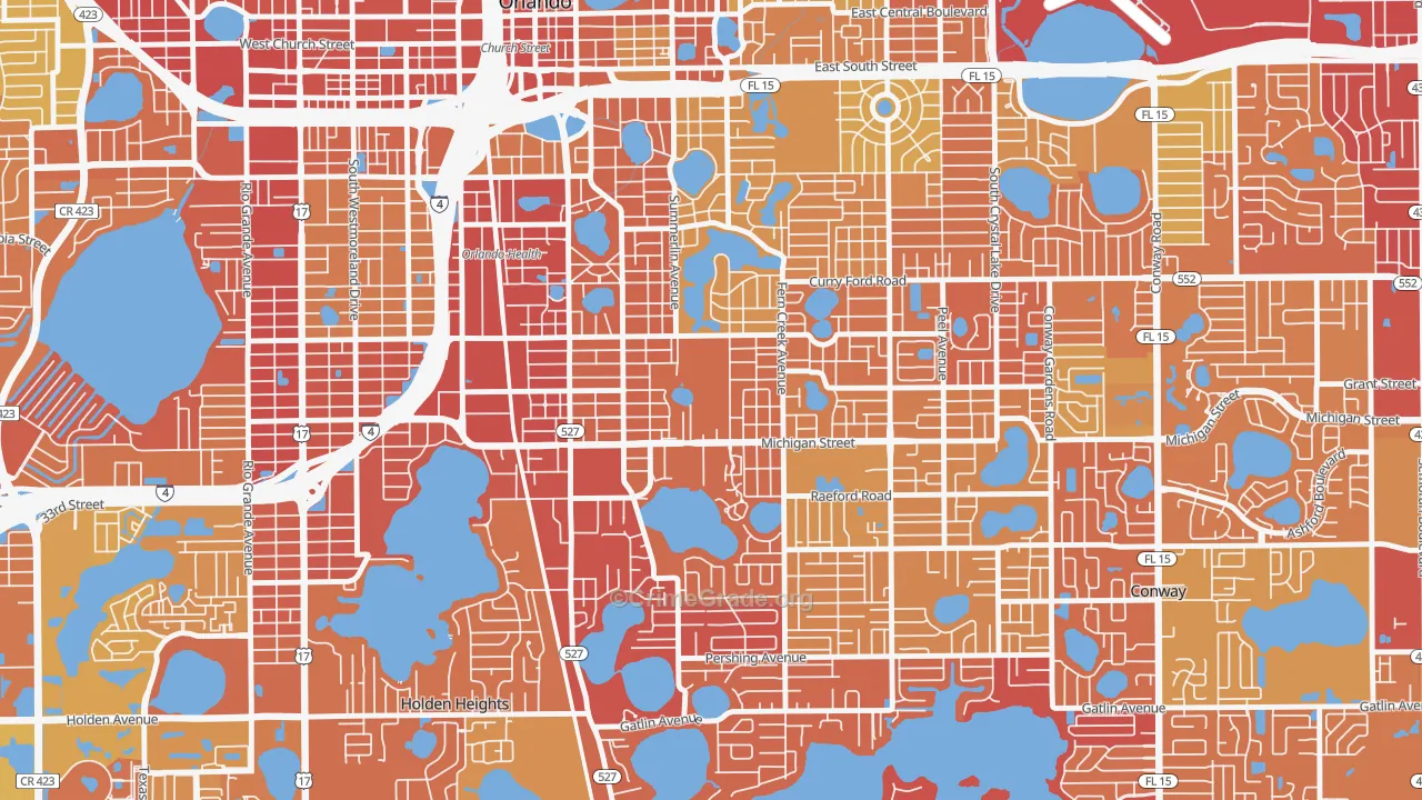 Wadeview Park, Orlando, FL Map of Vehicle Theft Rates