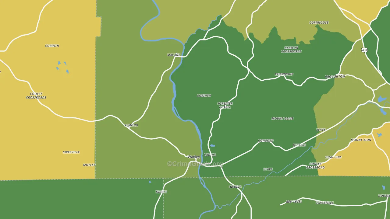 Wadley, AL Map of Vehicle Theft Rates