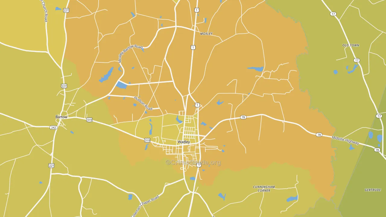 Wadley, GA Map of Vehicle Theft Rates