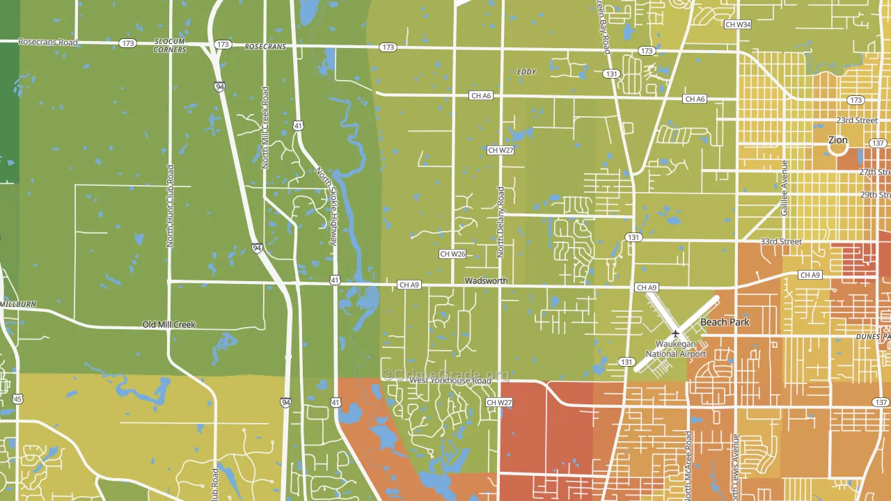 Wadsworth, IL Map of Vehicle Theft Rates