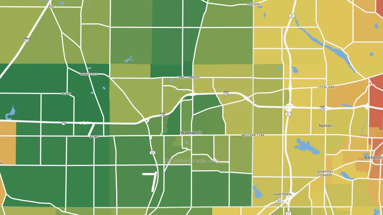 Wadsworth, OH Map of Vehicle Theft Rates
