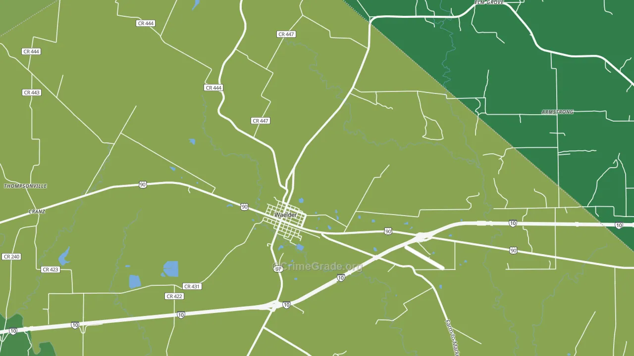Waelder, TX Map of Vehicle Theft Rates