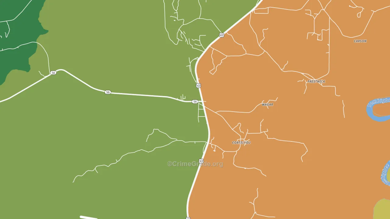 Wagarville, AL Map of Vehicle Theft Rates