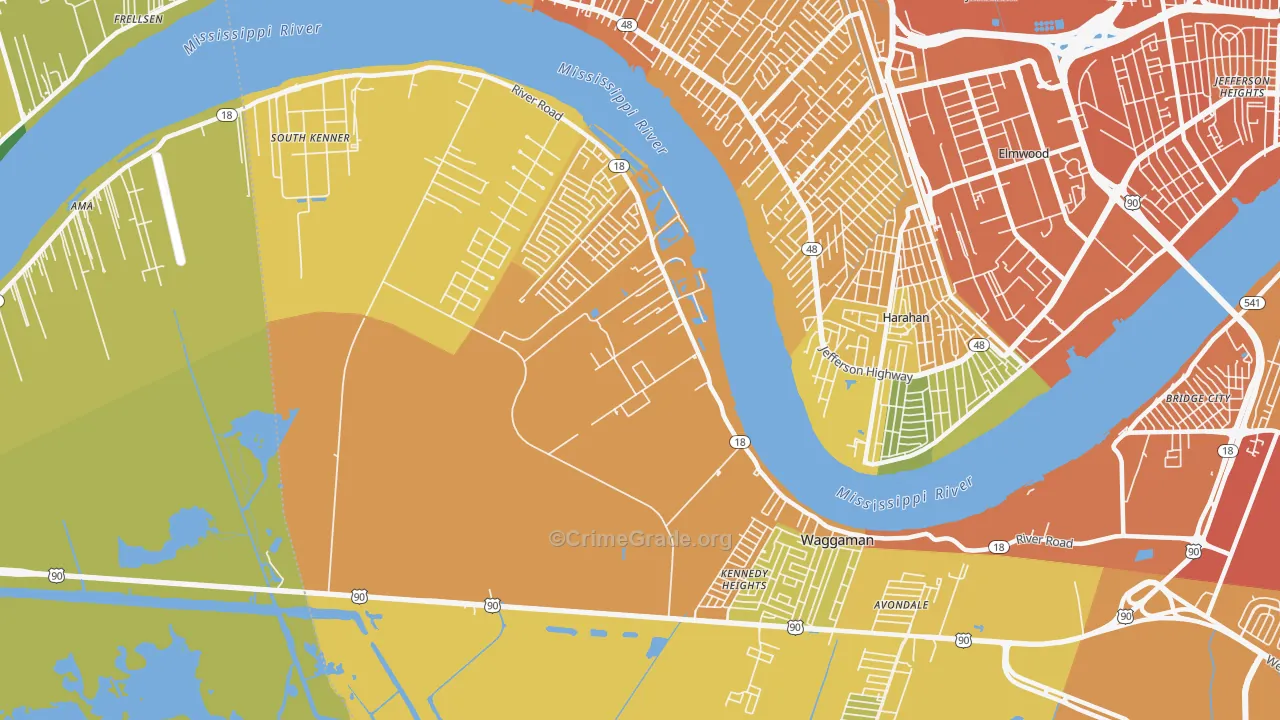 Waggaman, LA Map of Vehicle Theft Rates