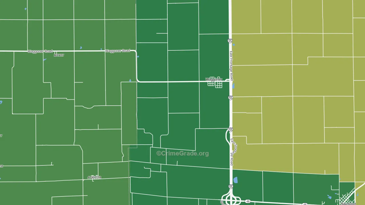 Waggoner, IL Map of Vehicle Theft Rates