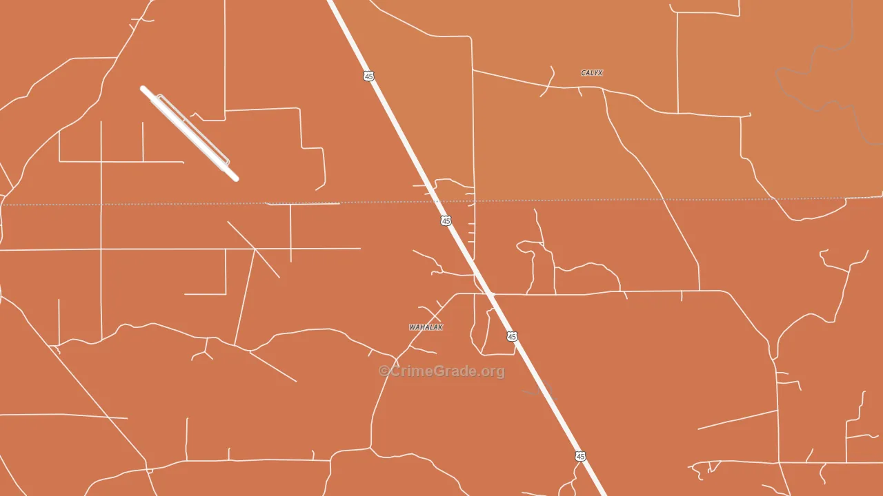 Wahalak, MS Map of Vehicle Theft Rates