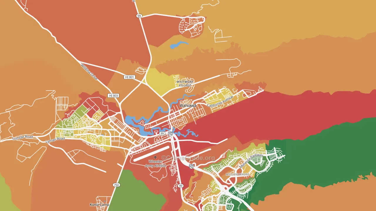 Wahiawa, HI Map of Vehicle Theft Rates