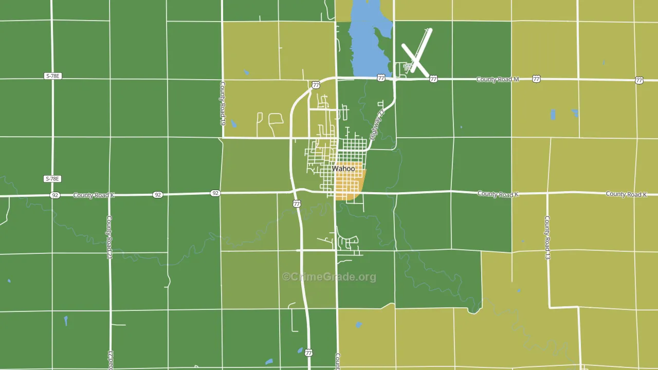 Wahoo, NE Map of Vehicle Theft Rates