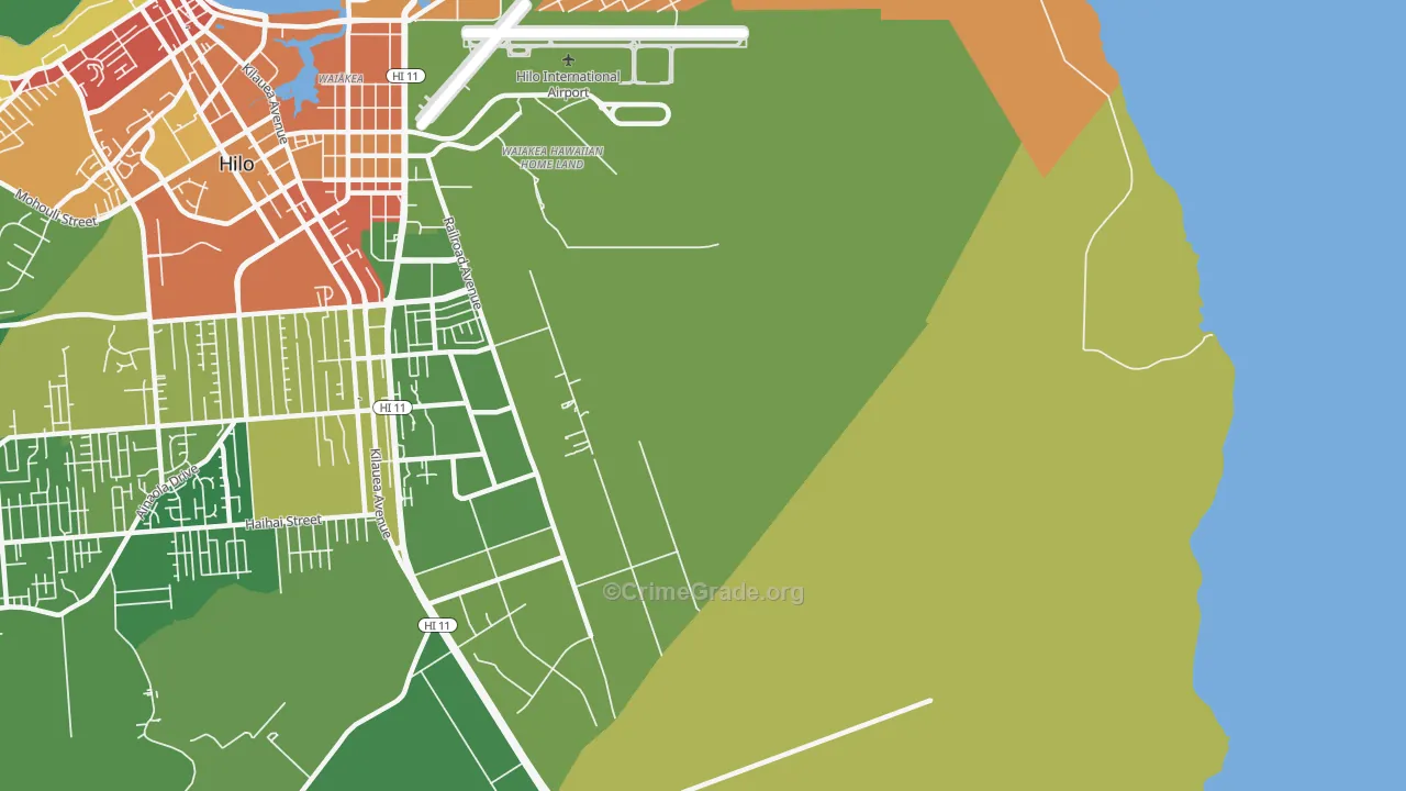 Waiakea, HI Map of Vehicle Theft Rates