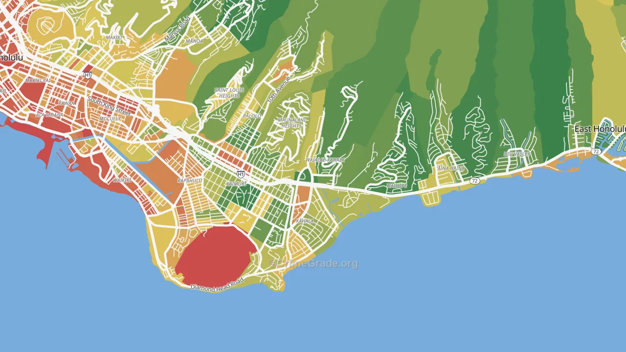 Waialae-Kahala, Honolulu, HI Map of Vehicle Theft Rates