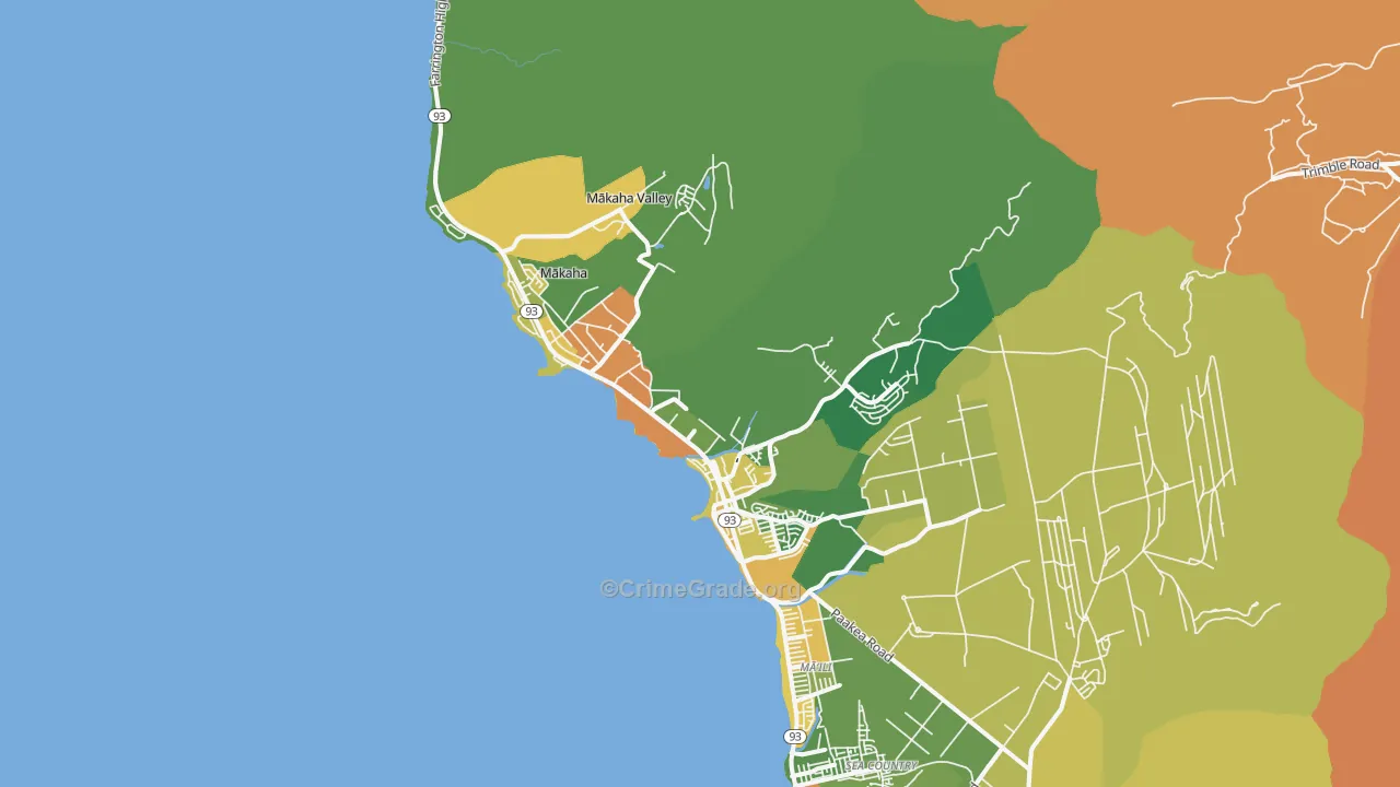 Waianae, HI Map of Vehicle Theft Rates