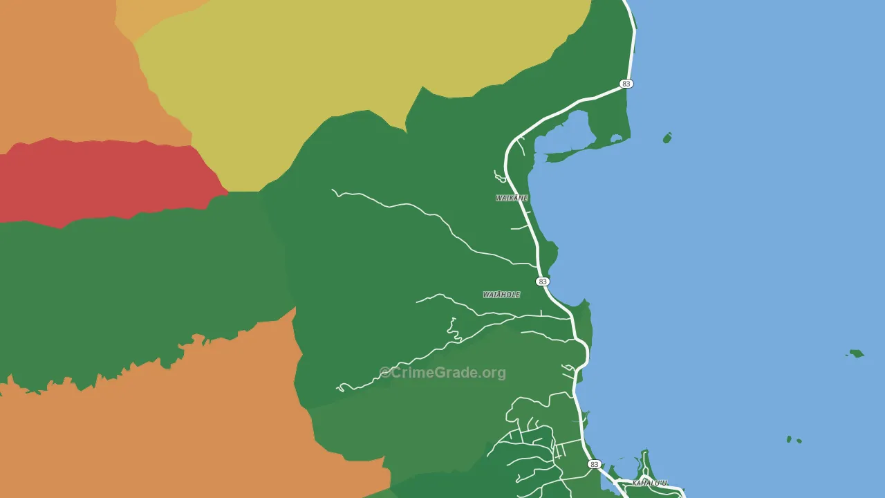 Waikane, HI Map of Vehicle Theft Rates