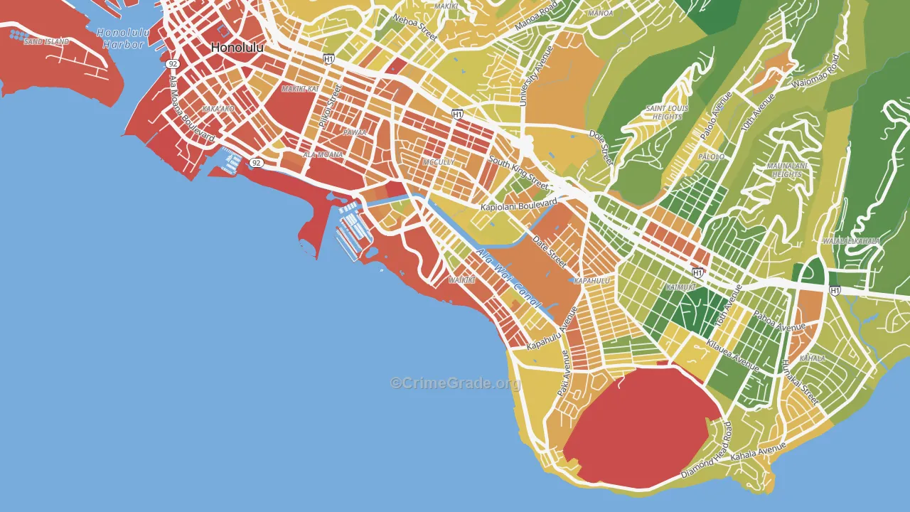 Waikiki, Honolulu, HI Map of Vehicle Theft Rates