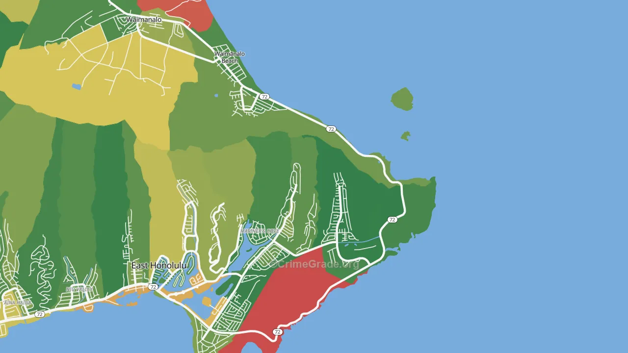 Waimanalo Beach, HI Map of Vehicle Theft Rates