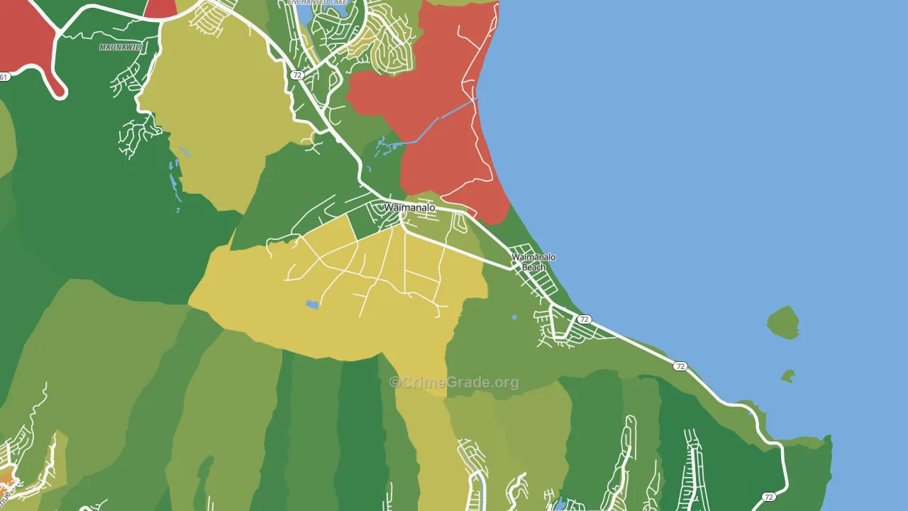 Waimanalo, HI Map of Vehicle Theft Rates