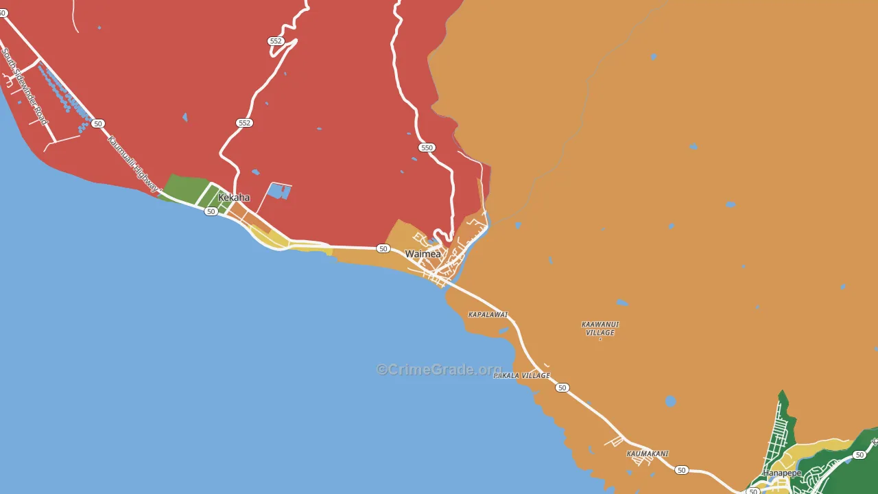 Waimea Kauai, HI Map of Vehicle Theft Rates