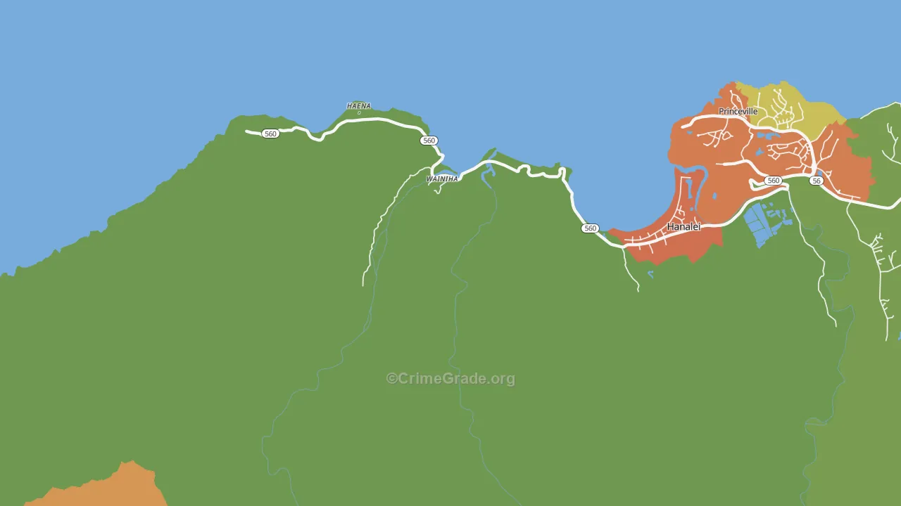 Wainiha, HI Map of Vehicle Theft Rates