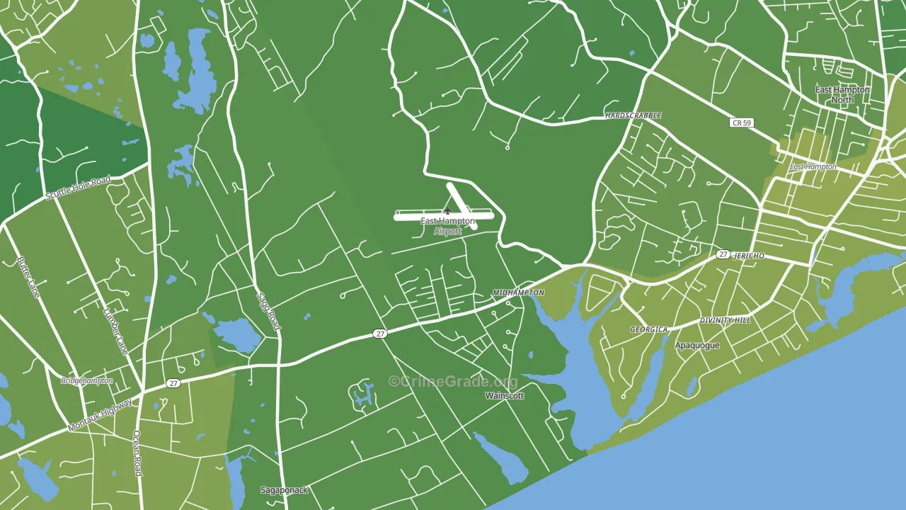 Wainscott, NY Map of Vehicle Theft Rates
