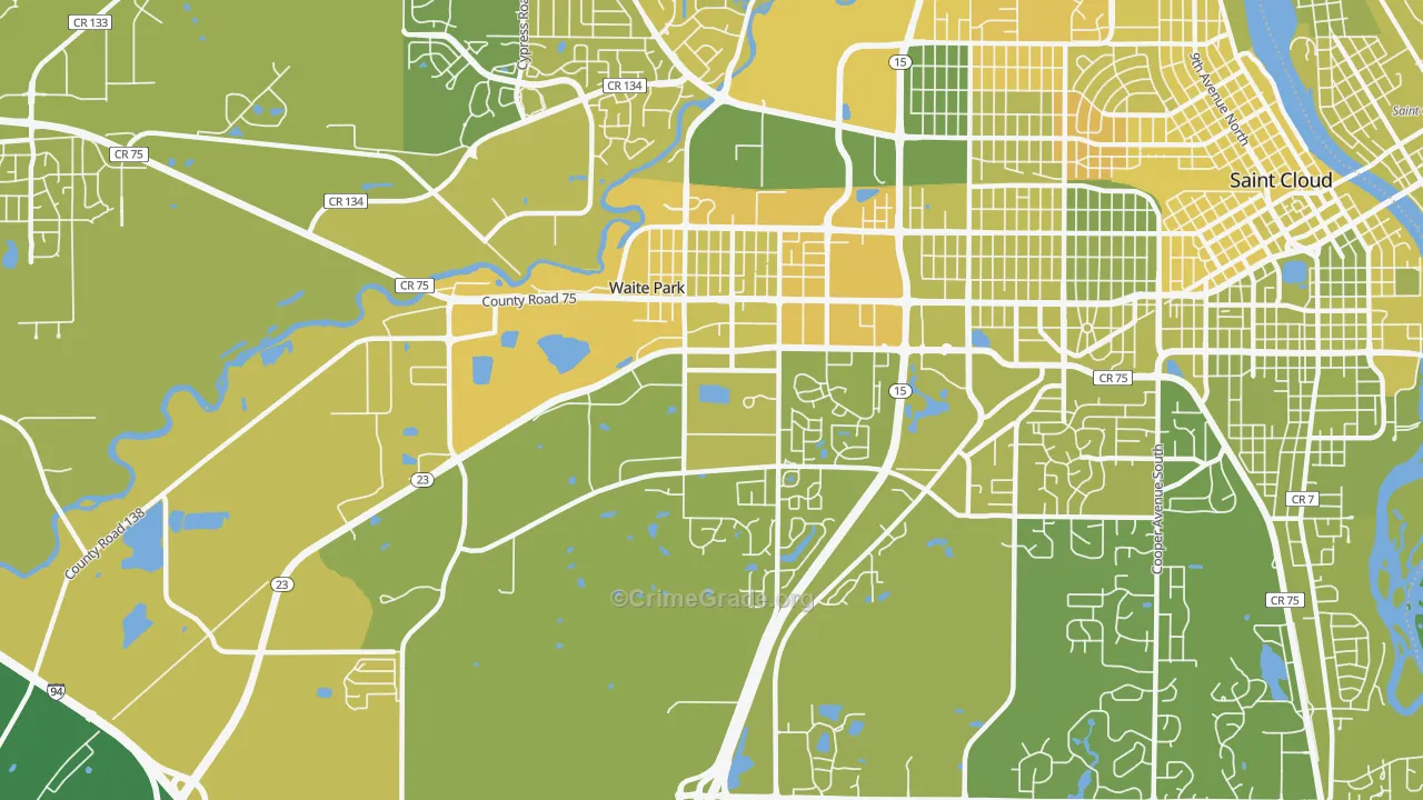 Waite Park, MN Map of Vehicle Theft Rates