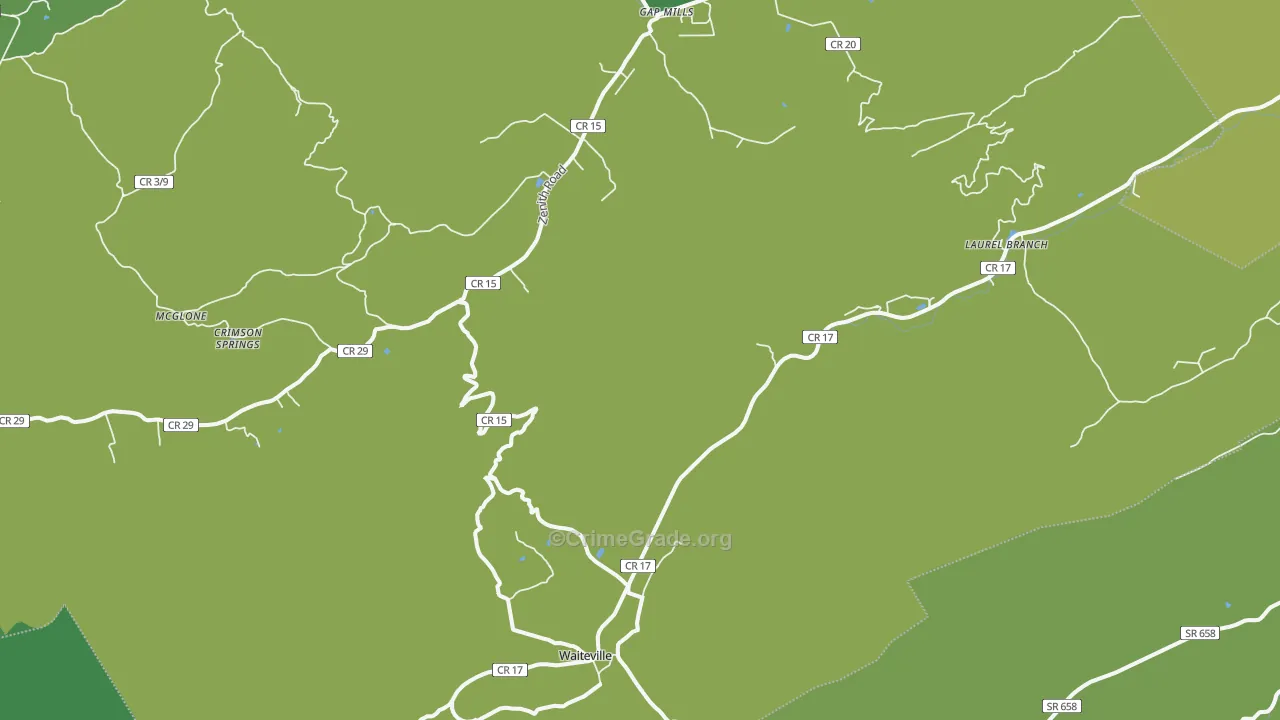 Waiteville, WV Map of Vehicle Theft Rates