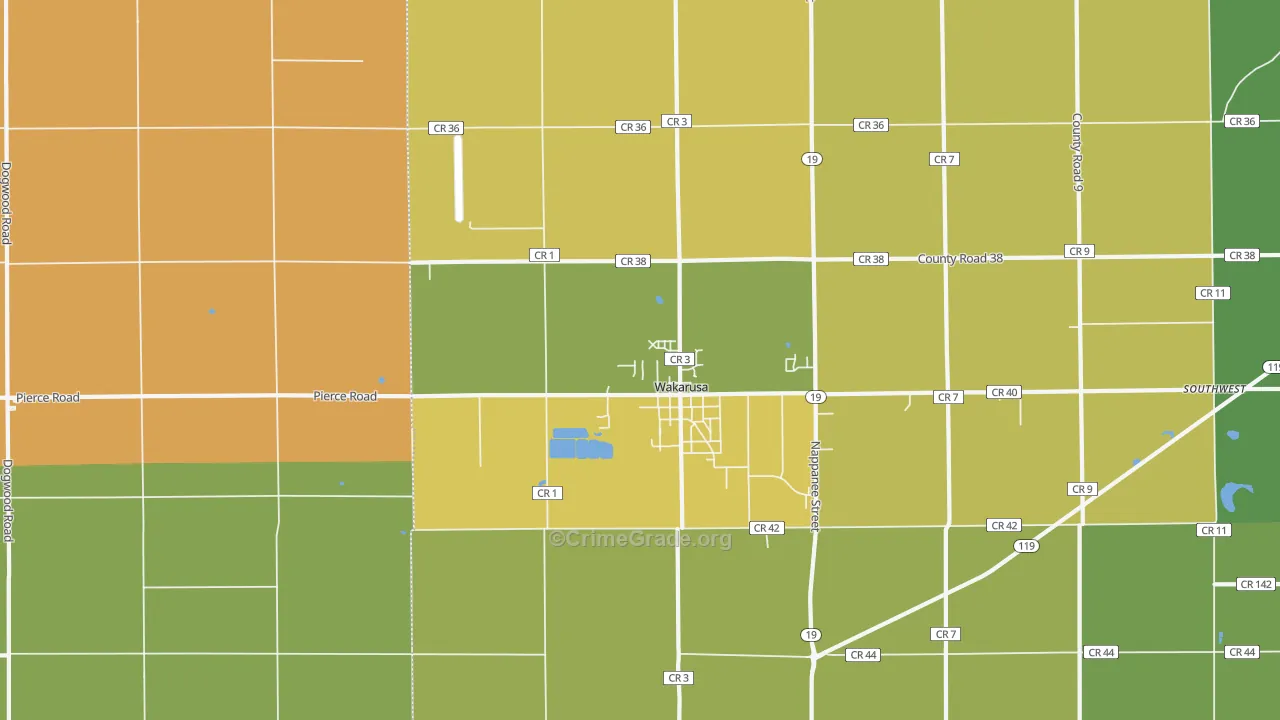 Wakarusa, IN Map of Vehicle Theft Rates