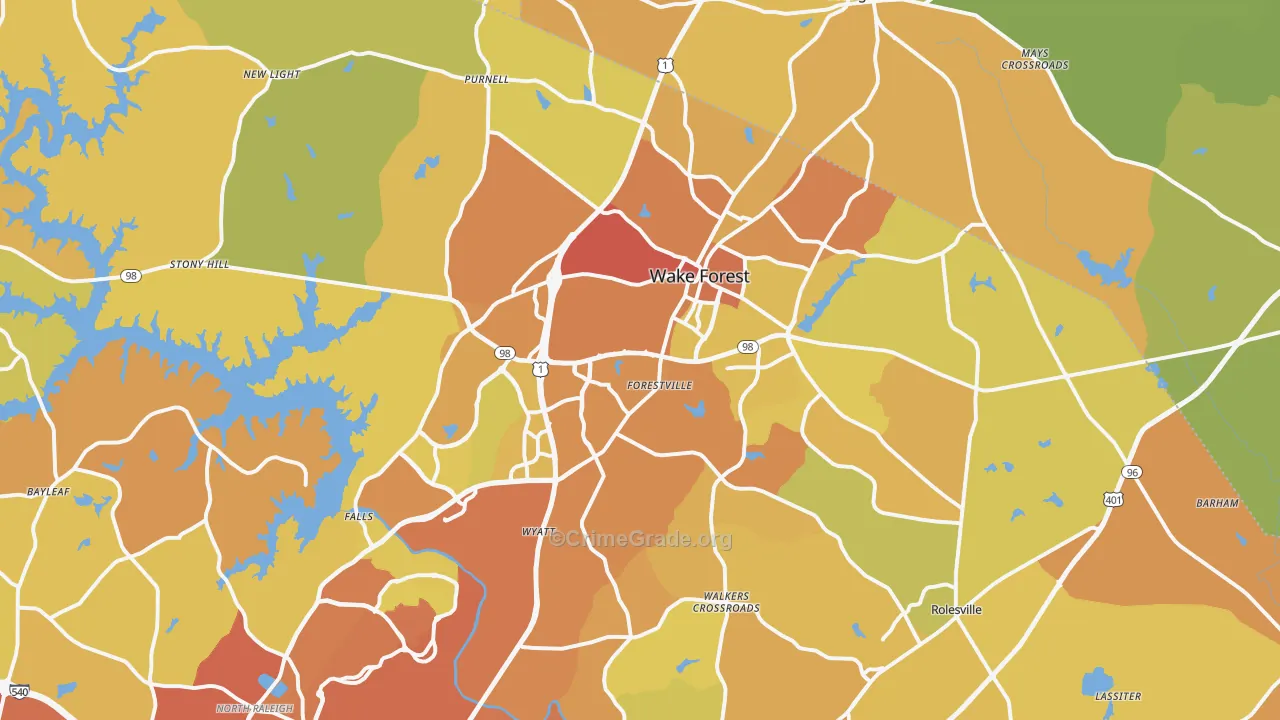 Wake Forest, NC Map of Vehicle Theft Rates