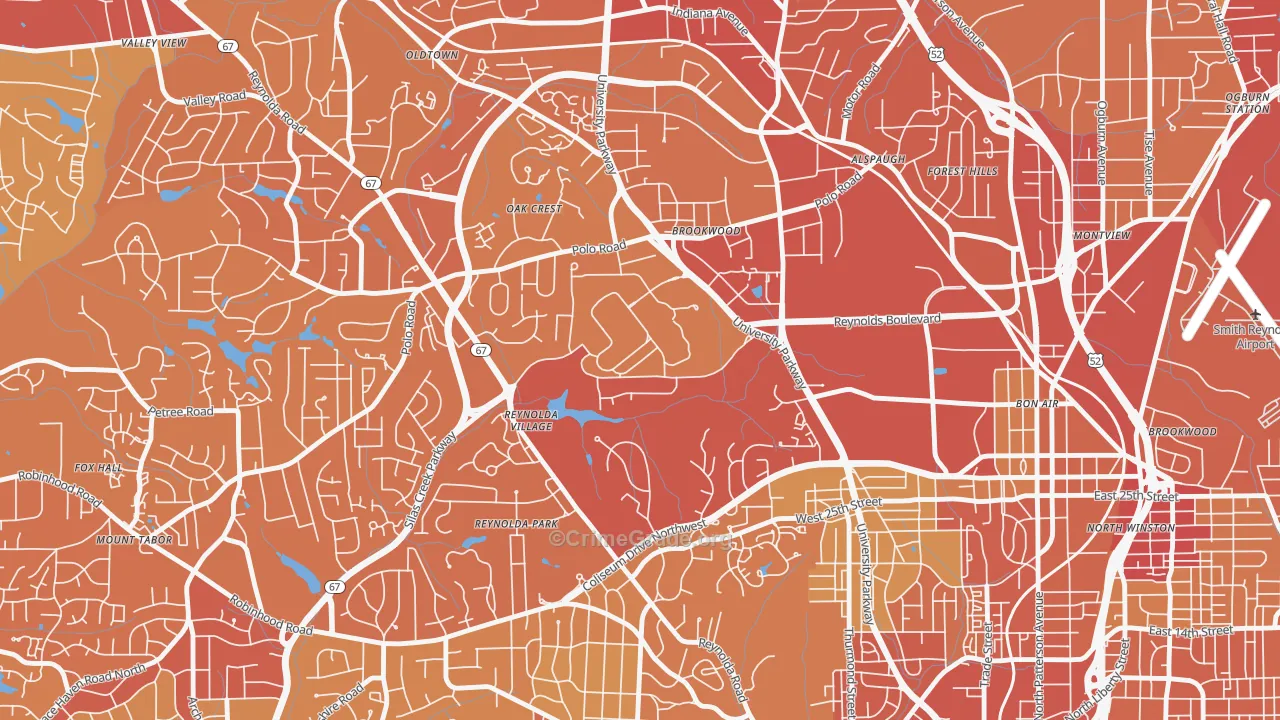 Wake Forest University, Winston-Salem, NC Map of Vehicle Theft Rates