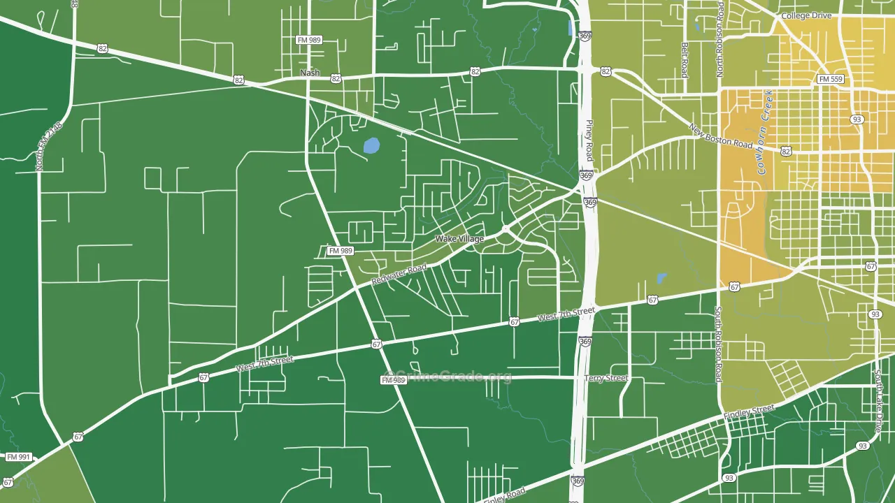 Wake Village, TX Map of Vehicle Theft Rates