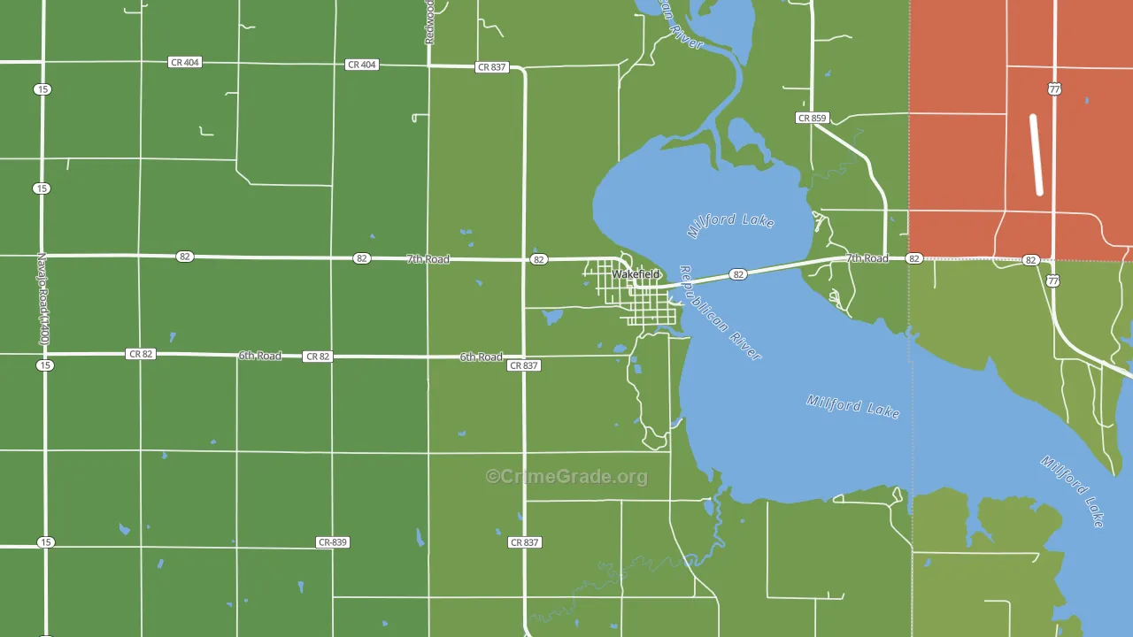 Wakefield, KS Map of Vehicle Theft Rates