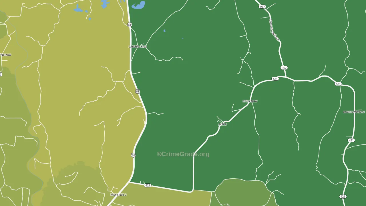 Wakefield, LA Map of Vehicle Theft Rates
