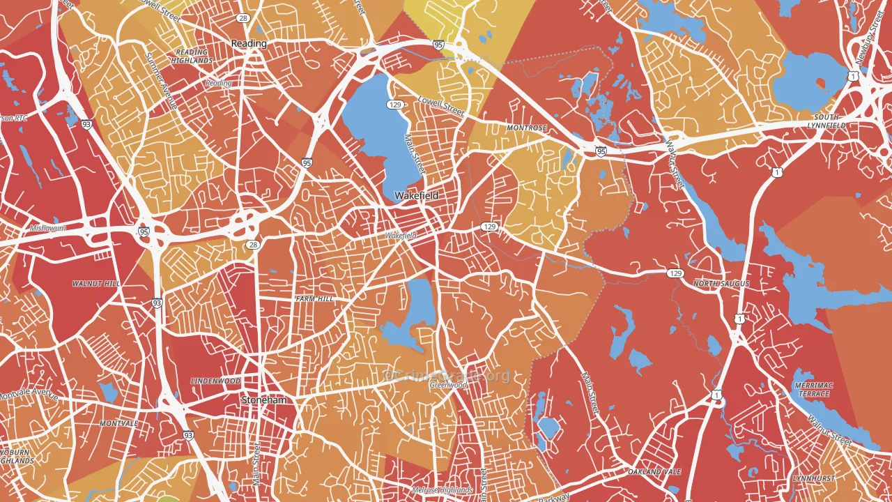 Wakefield, MA Map of Vehicle Theft Rates