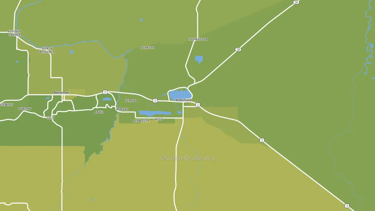 Wakefield, MI Map of Vehicle Theft Rates