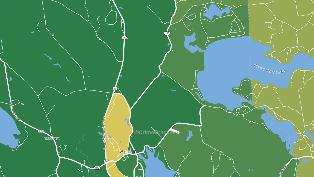 Wakefield, NH Map of Vehicle Theft Rates