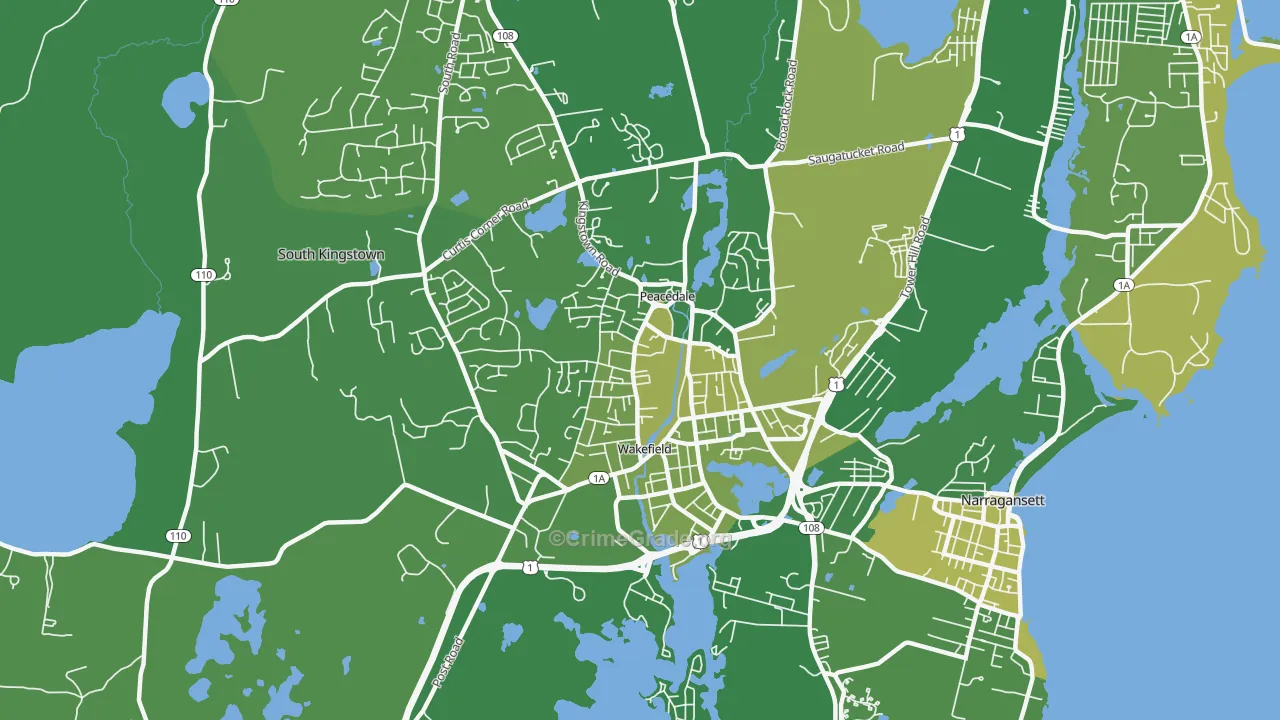 Wakefield-Peacedale, RI Map of Vehicle Theft Rates