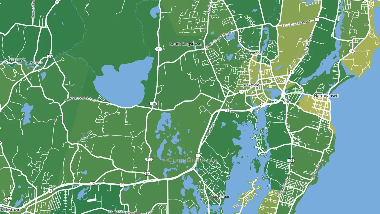 Wakefield, RI Map of Vehicle Theft Rates