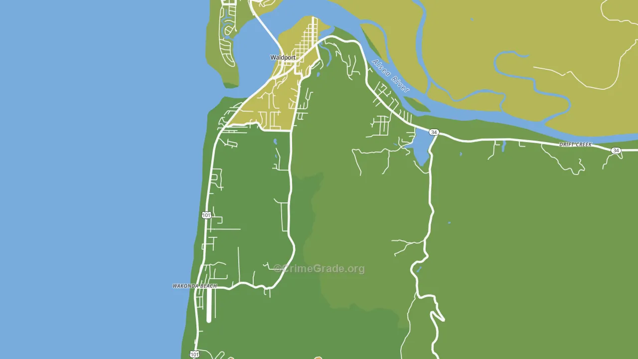 Wakonda Beach, OR Map of Vehicle Theft Rates