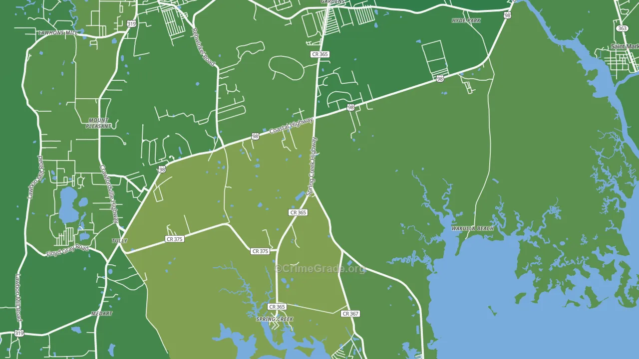 Wakulla Beach, FL Map of Vehicle Theft Rates