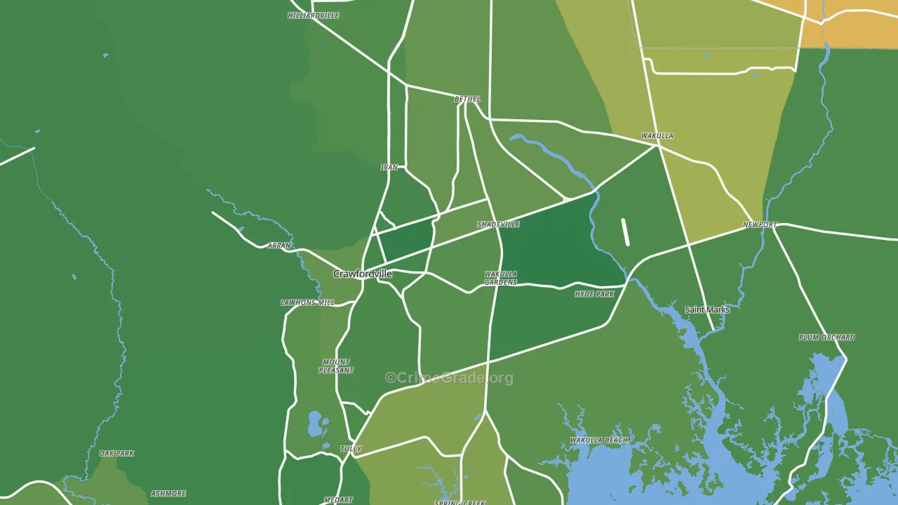 Wakulla County, FL Map of Vehicle Theft Rates