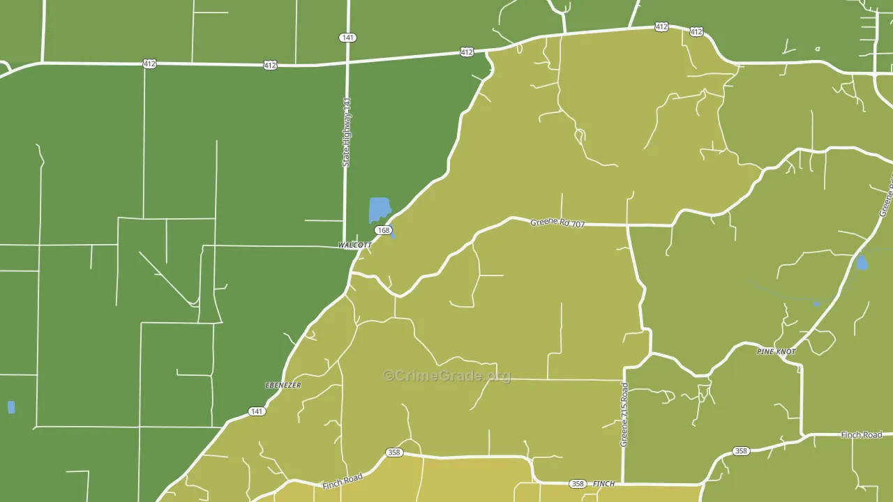 Walcott, AR Map of Vehicle Theft Rates