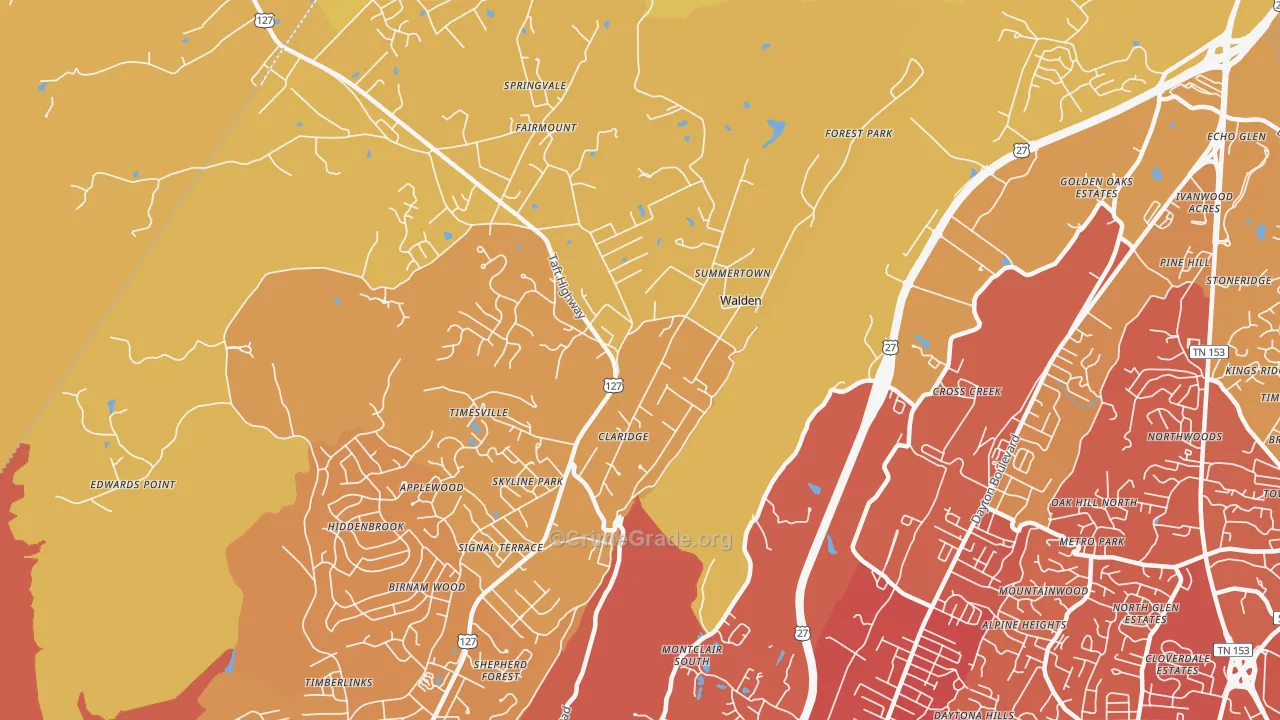 Walden, TN Map of Vehicle Theft Rates