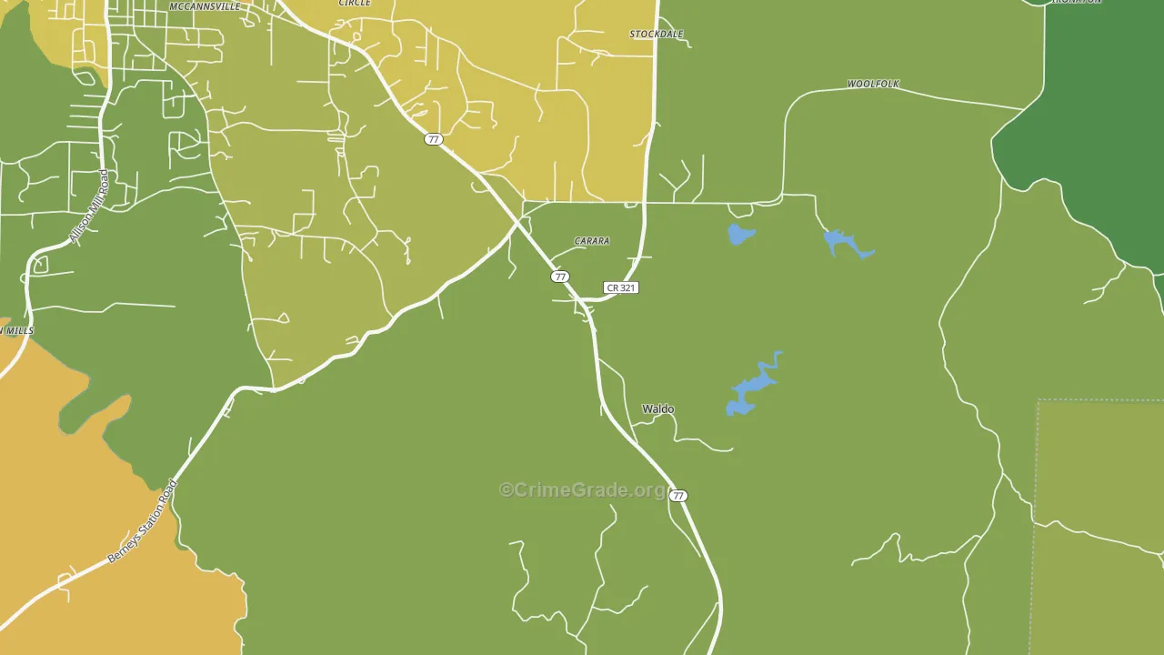 Waldo, AL Map of Vehicle Theft Rates