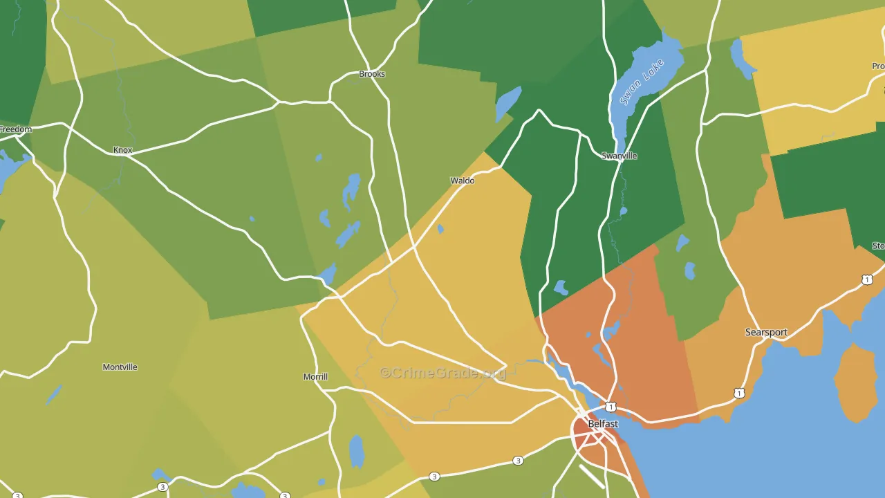 Waldo County, ME Map of Vehicle Theft Rates